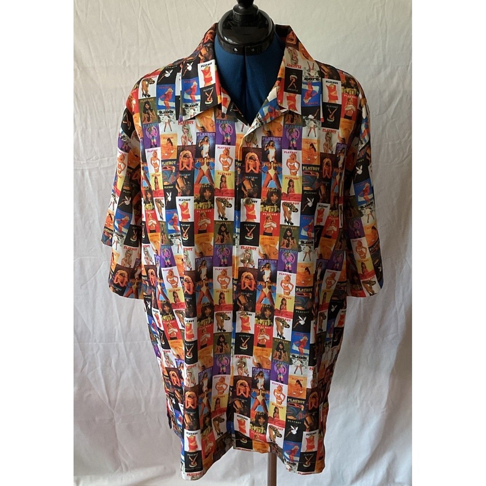 Playboy Mens Vintage Centerfold Cover Print Button Down Shirt XXL Multicolor